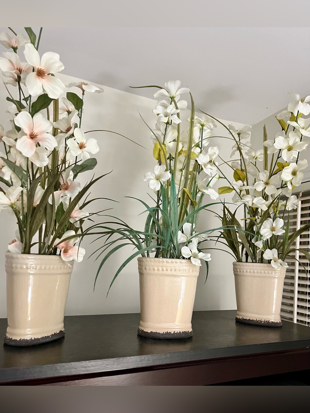 EUC Orchid Artificial Floral Arrangements in a Tan Glazed Ceramic Pot